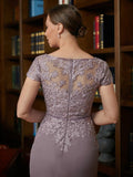Erin Sheath/Column Chiffon Lace Scoop Short Sleeves Knee-Length Mother of the Bride Dresses SJSP0020316