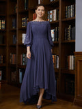 Audrey A-Line/Princess Chiffon Ruched Bateau 3/4 Sleeves Asymmetrical Mother of the Bride Dresses SJSP0020265