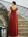 Toni A-Line/Princess Chiffon Ruched V-neck Short Sleeves Asymmetrical Mother of the Bride Dresses SJSP0020273