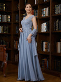 Dylan A-Line/Princess Chiffon Applique V-neck Sleeveless Floor-Length Mother of the Bride Dresses SJSP0020259