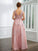 Olympia A-Line/Princess Tulle Applique V-neck Sleeveless Floor-Length Dresses SJSP0020264