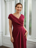Kaylie Sheath/Column Jersey Ruched V-neck Short Sleeves Floor-Length Mother of the Bride Dresses SJSP0020252