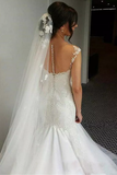 V Neck Tulle With Applique Mermaid Court Train Wedding Dresses