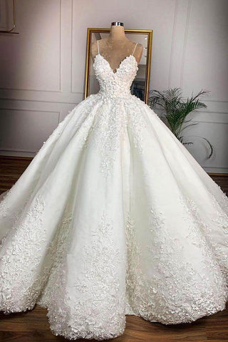 Ball Gown Spaghetti Straps Appliques Satin Wedding Dresses, Quineanera SJS20455