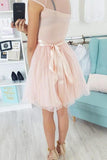 Appliques Cap Sleeve Pearl Pink Tulle Short Homecoming Dress