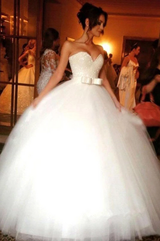 Ball Gown Bowknot Sweetheart Tulle Wedding Dresses Strapless Wedding Gowns