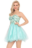 Homecoming Dresses A-Line Boat Neck Short/Mini Beaded Bodice Tulle