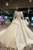 Satin Wedding Dresses Long Sleeves A Line With Beads Rhinestones Bow Knot