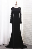 Chiffon Long Sleeves Scoop Mermaid Evening Dresses With Applique