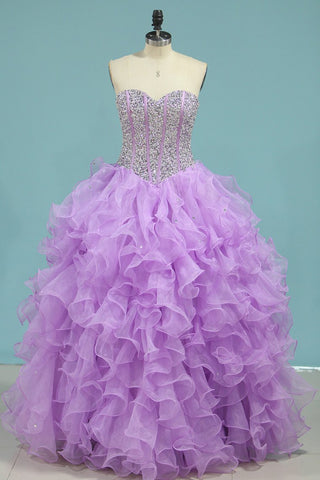 Prom Dresses Ball Gown Sweetheart Organza Floor Length Quinceanera Dresses