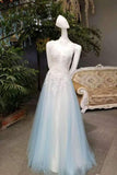 New Arrival A-Line High Neck Tulle Prom Dresses Floor Length Lace Up