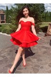 Cute Off The Shoulder Short Prom Dress,Homecoming Dress Satin
