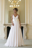 Floor Length V Neck Sleeveless Chiffon Beach Wedding Dress With SJSP3HX82S3