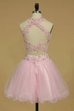 Two-Piece A Line Halter Tulle With Applique Short/Mini Homecoming Dresses