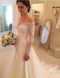 Wedding Dresses A Line Long Sleeves Tulle With Applique And Sash