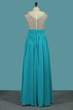 Chiffon A Line Scoop Prom Dresses With Beaded Bodice And Ruffles