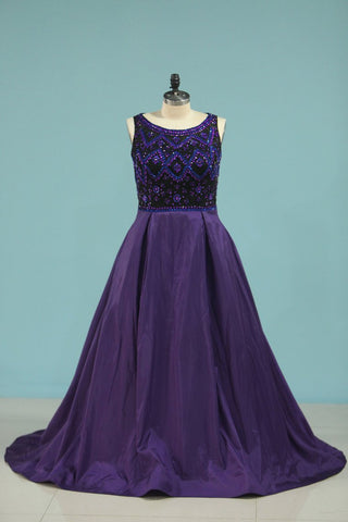 New Arrival Plus Size Prom Dresses A Line Scoop With Beading Taffeta