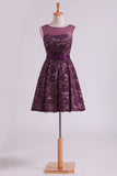 Grape Homecoming Dresses Scoop A Line With Sash And Beads Short/Mini