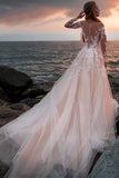 A Line Long Sleeves Round Neck Tulle Wedding Dresses With Appliques Wedding SJSP64QPJLR