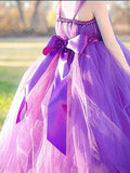 Princess Purple Ball Gown Square Neck Layers Tulle Flower Girl Dresses, Bowknot Baby Dresses SJS15304