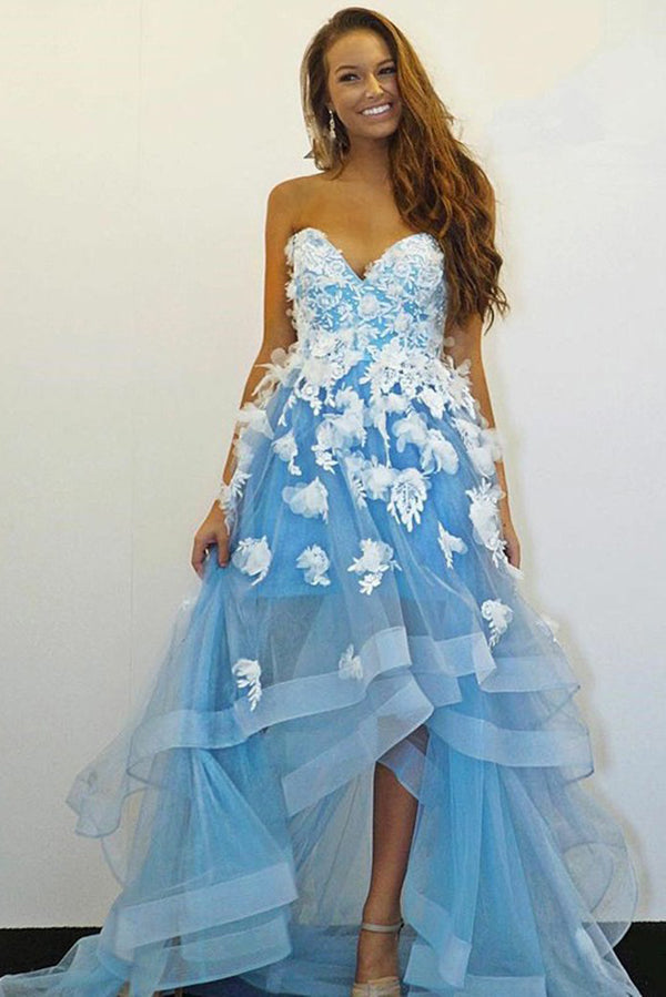 Sweetheart High Low Mermaid Prom Dresses with Ruffles