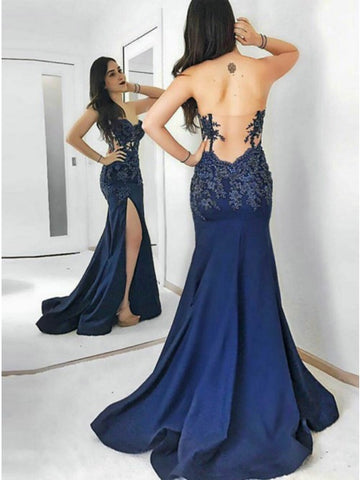 Evening Dress Mermaid Prom Dress Navy Blue Prom Dress Lace