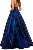 A Line Satin Sweetheart Strapless Prom Dresses With Pockets Evening SJSPEXZJBPY
