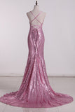 Mermaid Spaghetti Straps Prom Dresses With Applique Sequins