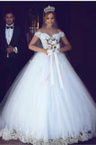 New Wedding Dress Off The Shoulder A-Line Off-The-Shoulder Court Train Tulle With Applique