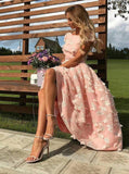 A-line Cap Sleeves 3D Floral Appliques Long Prom Dresses