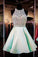 Homecoming Dresses A Line Scoop Beaded Bodice Satin Open Back
