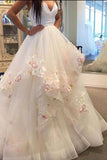 Floral Spaghetti Straps Wedding Dresses With Handmade Flowers Zipper Up Back
