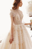 Ball Gown Wedding Dresses High Neck Top Quality Tulle Lace Up Back
