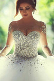 Scoop Wedding Dresses A Line With Beading Floor-Length Tulle