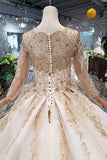 New Prom Dresses Long Sleeves Ball Gown Scoop With Applique&Beads Lace Up Back