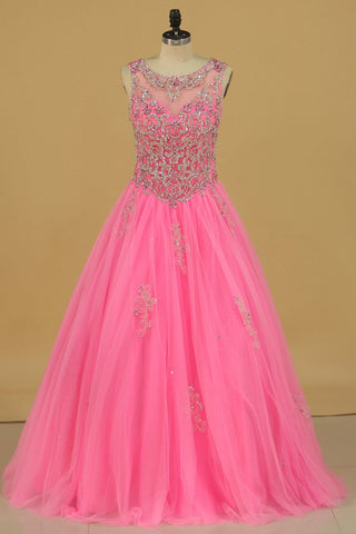 Tulle Scoop Open Back Quinceanera Dresses With Beading Lace Up