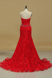 Court Train Sweetheart Prom Dresses Mermaid Lace With Beading