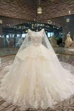 New Arrival Luxurious Wedding Dresses Lace Up With Appliques And Beading Scoop Shoulder Veil