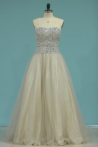 Sweetheart Tulle With Beading Prom Dresses Floor Length A Line