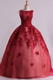 Sexy Bateau A-Line Prom Gown Sweep Train With Beads And Applique Burgundy