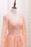 A Line V Neck Long Sleeves Lace Homecoming Dresses With Sash