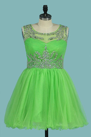 A Line Homecoming Dresses Scoop Beaded Bodice Short/Mini Tulle