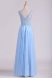 Scoop A Line Prom Dress Beaded Floor Length Pick Up Tulle Skirt With Applique