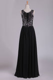 Prom Dresses Scoop Beaded Bodice A Line Chiffon Lace Floor Length