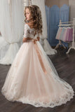 Tulle Bateau Flower Girl Dresses Short Sleeves With Applique And Sash