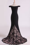 Hot Black Prom Dresses Mermaid With Embroidery And Beads Sweep Train