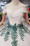 Prom Dress Off The Shoulder Floor Length Beads&Sequins Appliques Lace Up Back