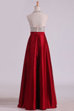 Open Back Halter Prom Dresses Satin With Beading Floor-Length A Line