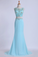 Two Pieces Prom Dresses Scoop Sheath With Beading Sweep Train