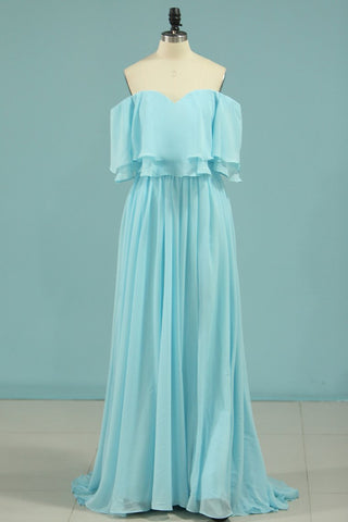 New Arrival A Line Chiffon With Slit Prom Dresses Sweep Train